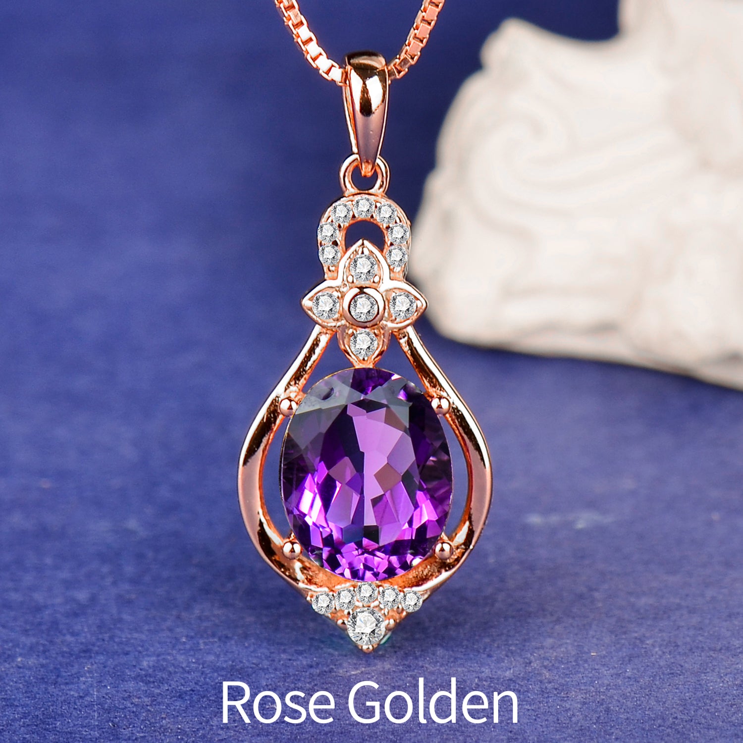 925 Sterling Silver Amethyst Pendant Necklace – Elegant Purple Gemstone Drop Necklace for Women | Rose Gold & Silver Options | Gift for Her