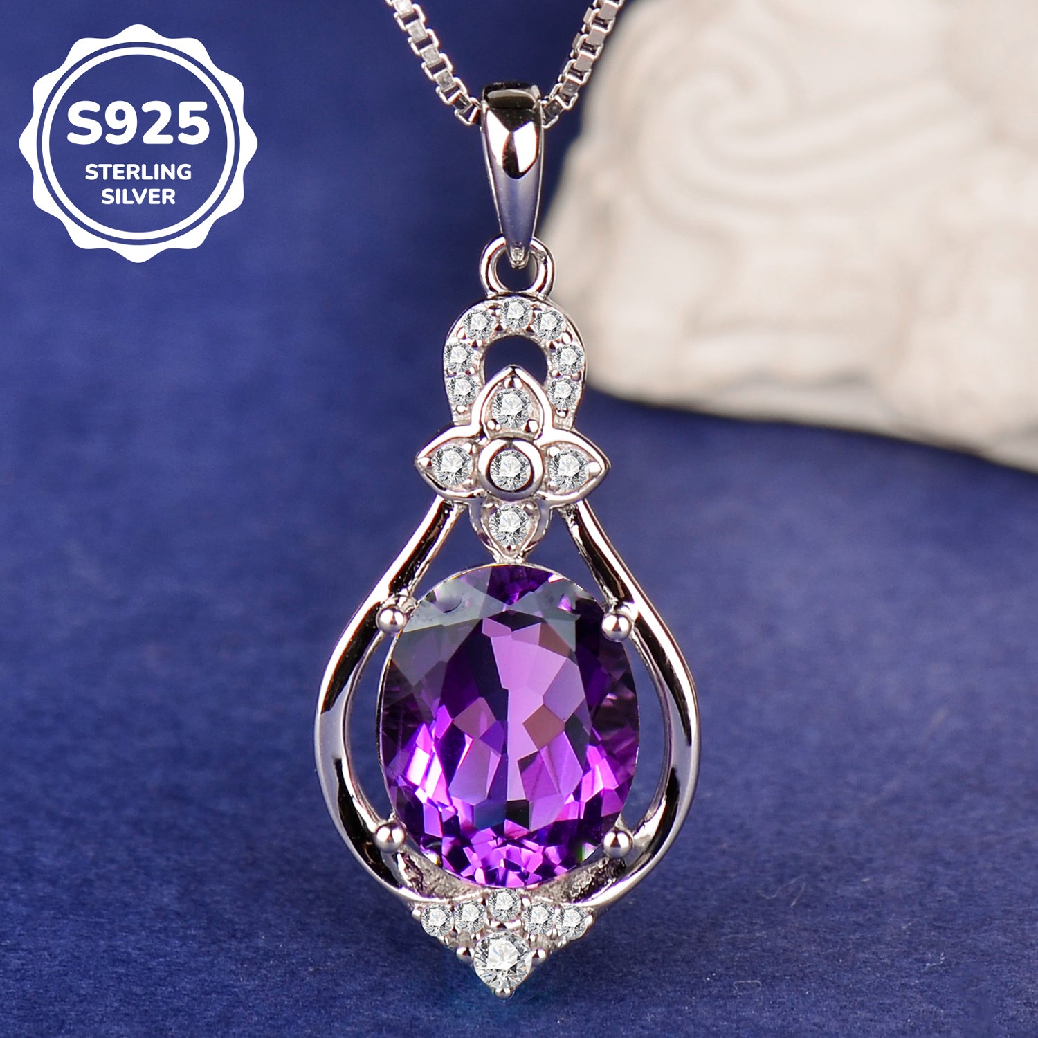 925 Sterling Silver Amethyst Pendant Necklace – Elegant Purple Gemstone Drop Necklace for Women | Rose Gold & Silver Options | Gift for Her
