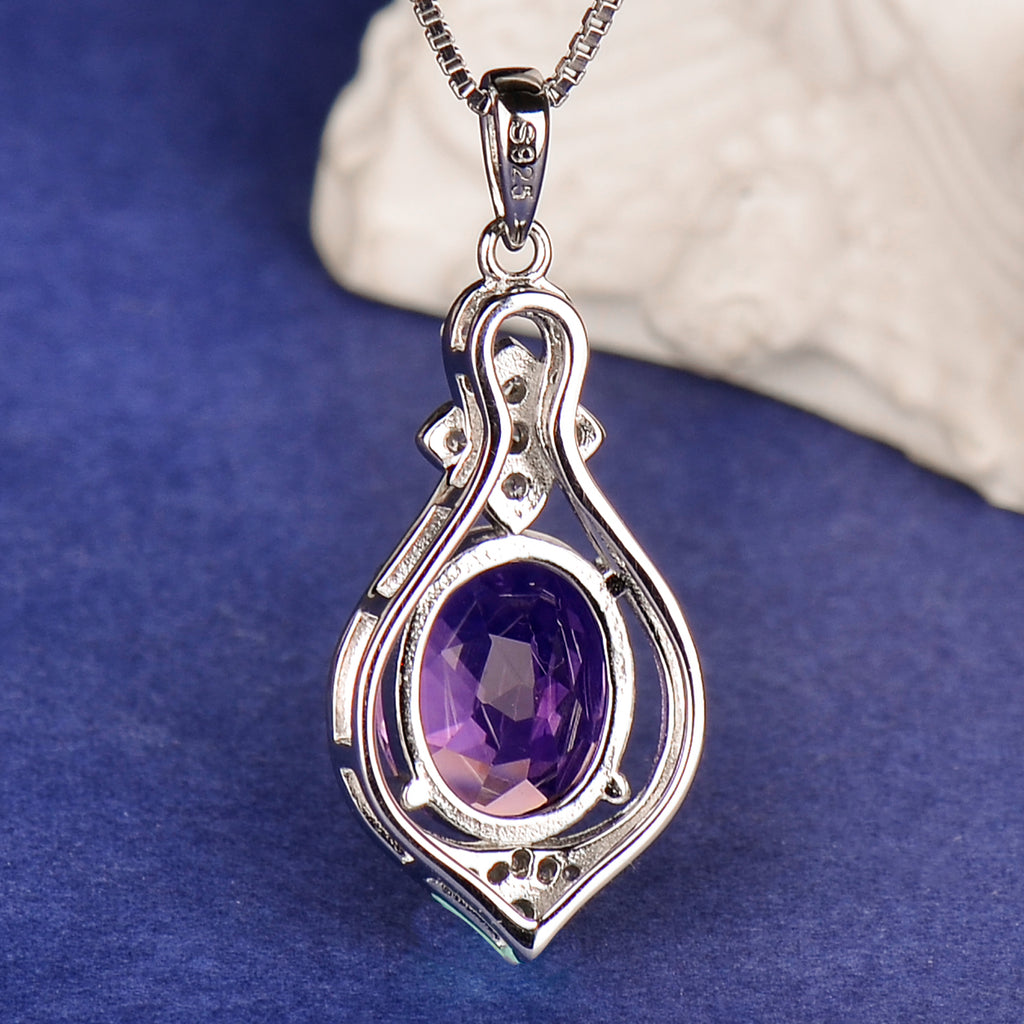 925 Sterling Silver Amethyst Pendant Necklace – Elegant Purple Gemstone Drop Necklace for Women | Rose Gold & Silver Options | Gift for Her