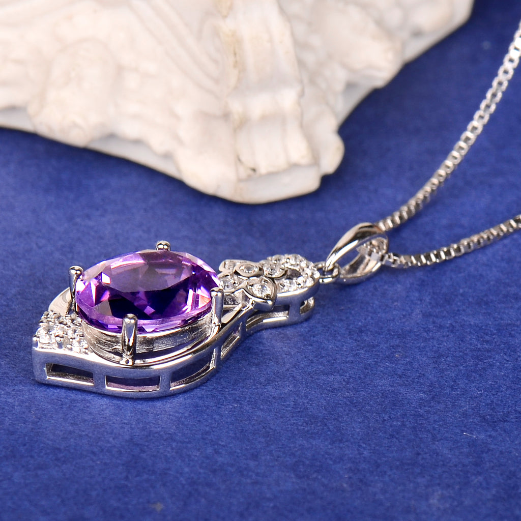 925 Sterling Silver Amethyst Pendant Necklace – Elegant Purple Gemstone Drop Necklace for Women | Rose Gold & Silver Options | Gift for Her