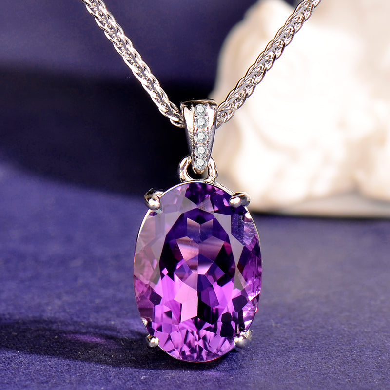 925 Sterling Silver Natural Amethyst Pendant Necklace with Adjustable Chain – 10x14mm Gemstone Jewelry Gift for Women