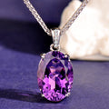 925 Sterling Silver Natural Amethyst Pendant Necklace with Adjustable Chain – 10x14mm Gemstone Jewelry Gift for Women
