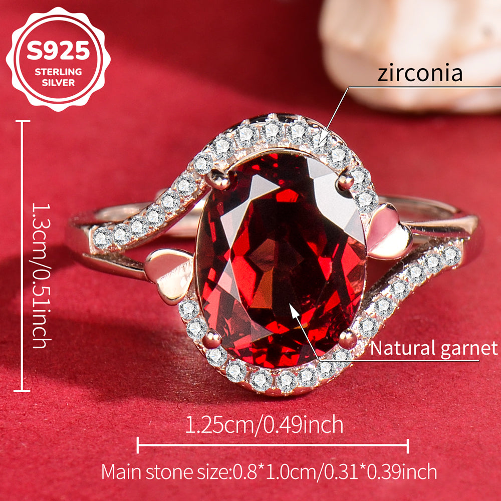 Natural Garnet S925 Sterling Silver Ring for Women | Adjustable Elegant Red Gemstone Ring | Luxurious Christmas Valentine's Mother's Day Birthday Jewelry Gift for Her