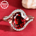 Natural Garnet S925 Sterling Silver Ring for Women | Adjustable Elegant Red Gemstone Ring | Luxurious Christmas Valentine's Mother's Day Birthday Jewelry Gift for Her