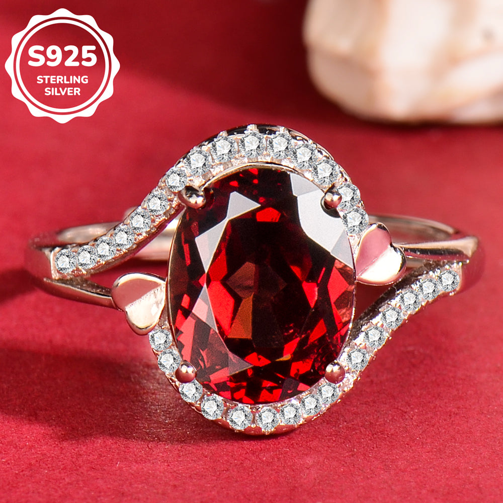 Natural Garnet S925 Sterling Silver Ring for Women | Adjustable Elegant Red Gemstone Ring | Luxurious Christmas Valentine's Mother's Day Birthday Jewelry Gift for Her