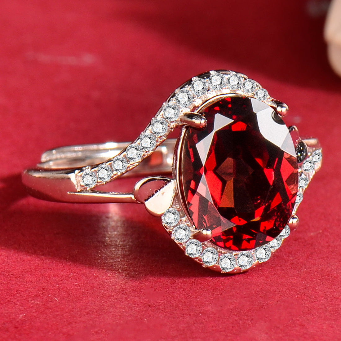 Natural Garnet S925 Sterling Silver Ring for Women | Adjustable Elegant Red Gemstone Ring | Luxurious Christmas Valentine's Mother's Day Birthday Jewelry Gift for Her