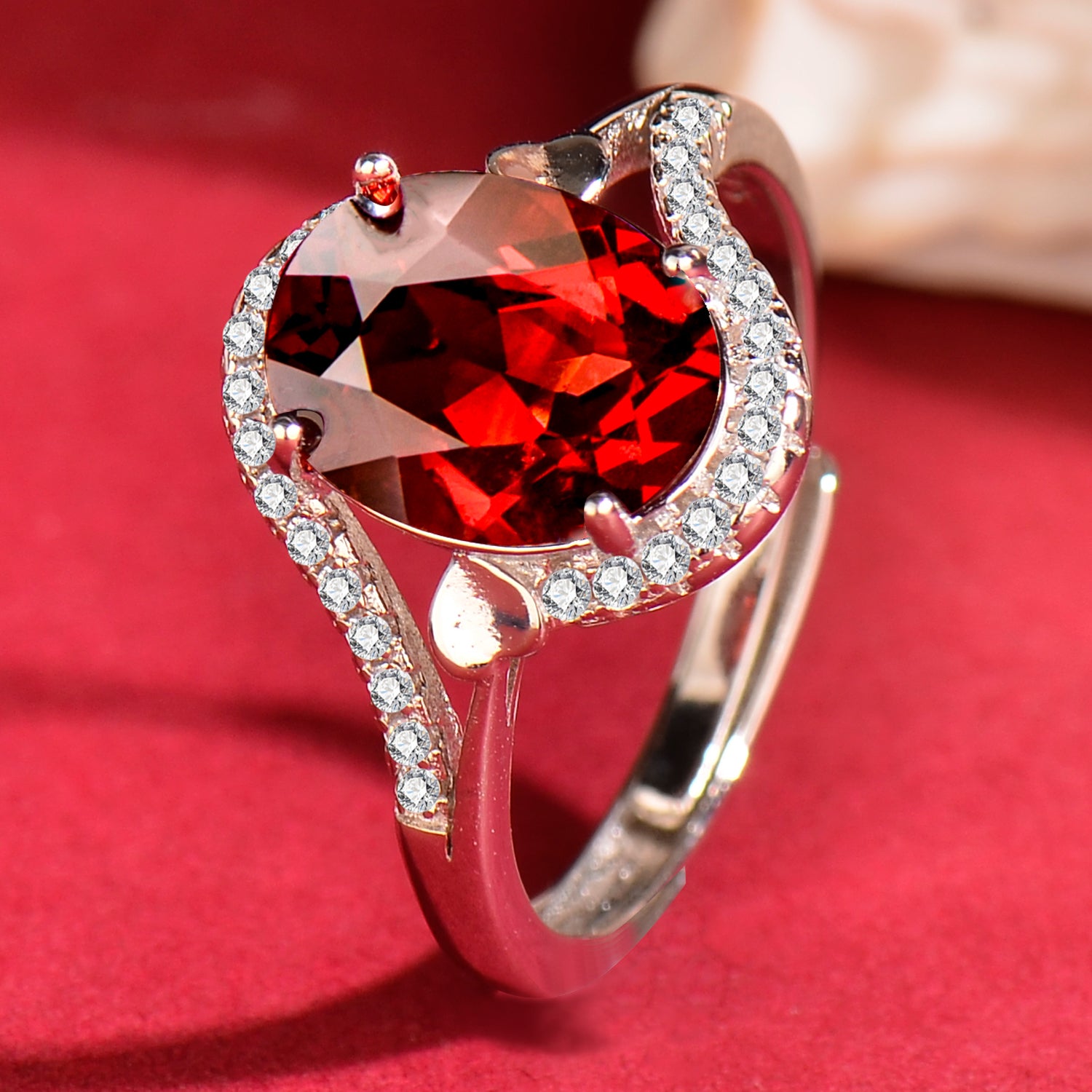 Natural Garnet S925 Sterling Silver Ring for Women | Adjustable Elegant Red Gemstone Ring | Luxurious Christmas Valentine's Mother's Day Birthday Jewelry Gift for Her