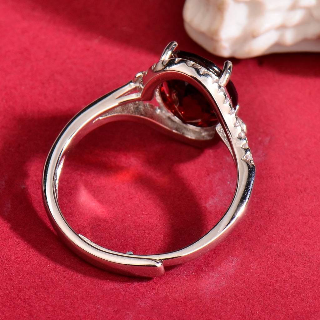 Natural Garnet S925 Sterling Silver Ring for Women | Adjustable Elegant Red Gemstone Ring | Luxurious Christmas Valentine's Mother's Day Birthday Jewelry Gift for Her