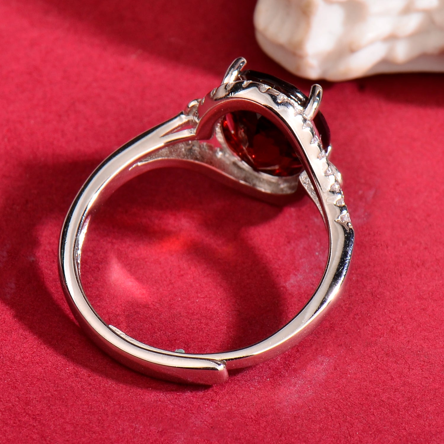 Natural Garnet S925 Sterling Silver Ring for Women | Adjustable Elegant Red Gemstone Ring | Luxurious Christmas Valentine's Mother's Day Birthday Jewelry Gift for Her