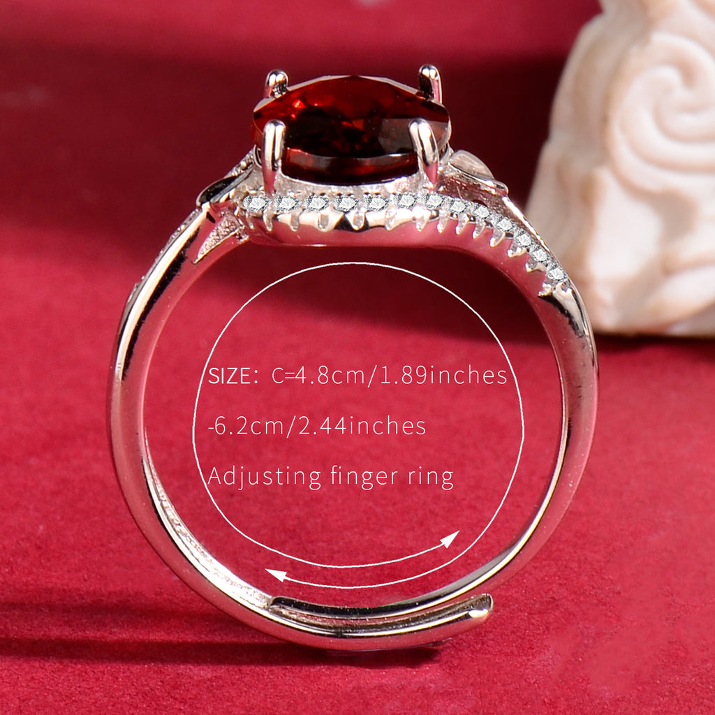 Natural Garnet S925 Sterling Silver Ring for Women | Adjustable Elegant Red Gemstone Ring | Luxurious Christmas Valentine's Mother's Day Birthday Jewelry Gift for Her