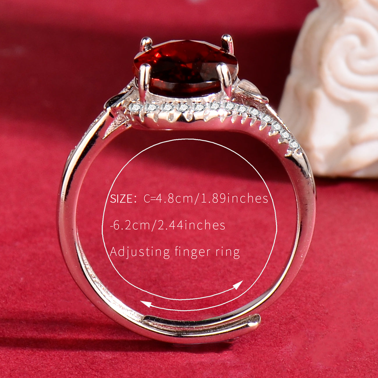 Natural Garnet S925 Sterling Silver Ring for Women | Adjustable Elegant Red Gemstone Ring | Luxurious Christmas Valentine's Mother's Day Birthday Jewelry Gift for Her