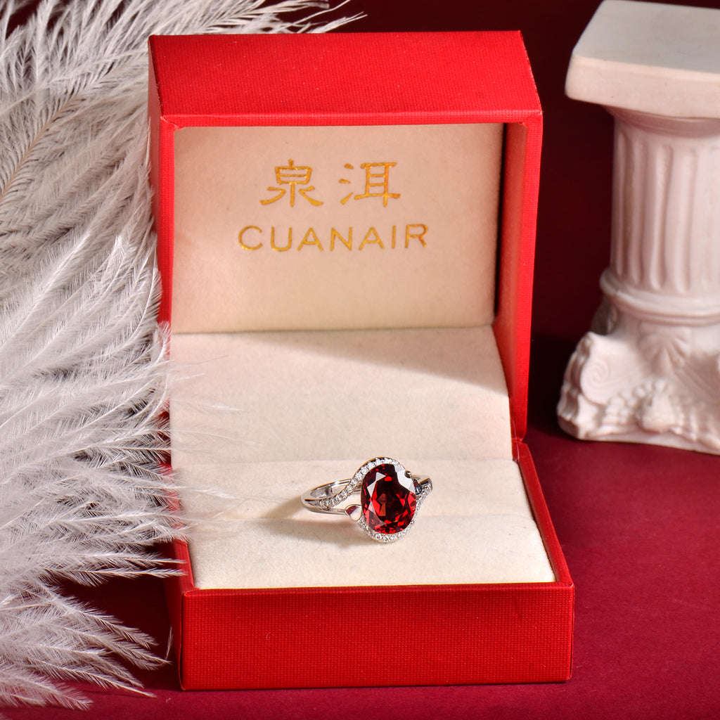 Natural Garnet S925 Sterling Silver Ring for Women | Adjustable Elegant Red Gemstone Ring | Luxurious Christmas Valentine's Mother's Day Birthday Jewelry Gift for Her