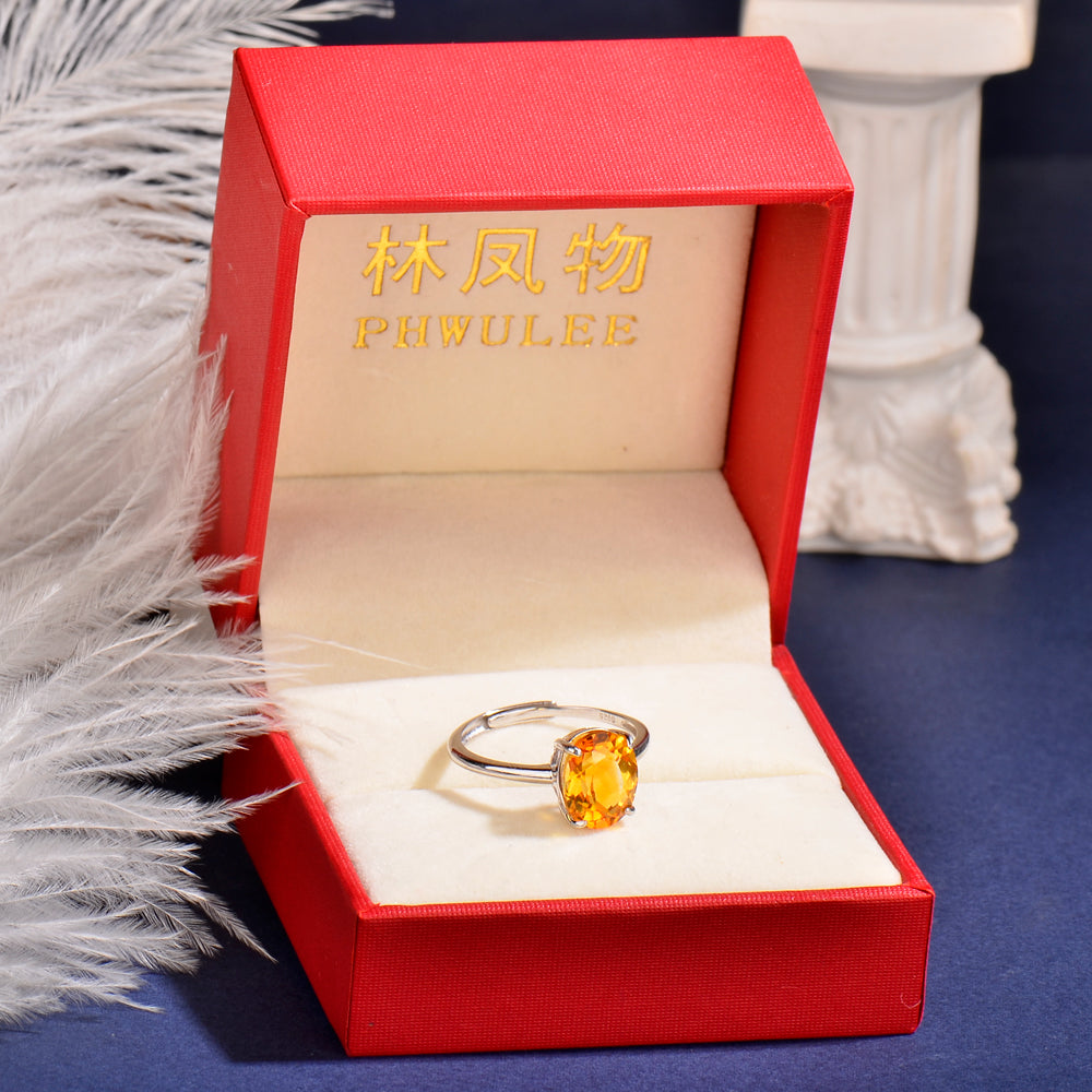 Elegant Natural Citrine Ring in 925 Sterling Silver – Luxury Adjustable Gemstone Ring, Perfect Gift for Valentine’s, Mother’s Day, Thanksgiving & Christmas
