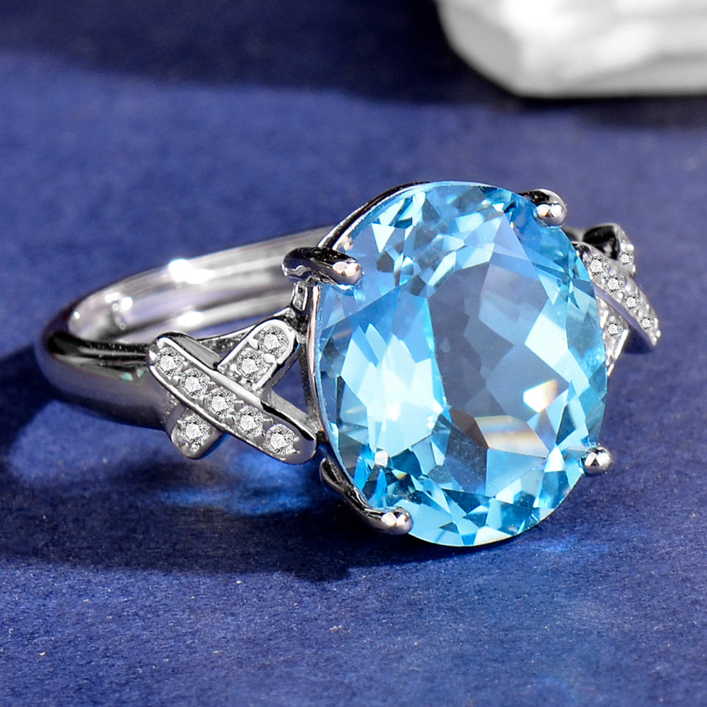 S925 Sterling Silver Natural Topaz Ring for Women | Adjustable Elegant Blue Gemstone Luxury Rings | Valentine's Mother's Day Birthday Jewelry Gift