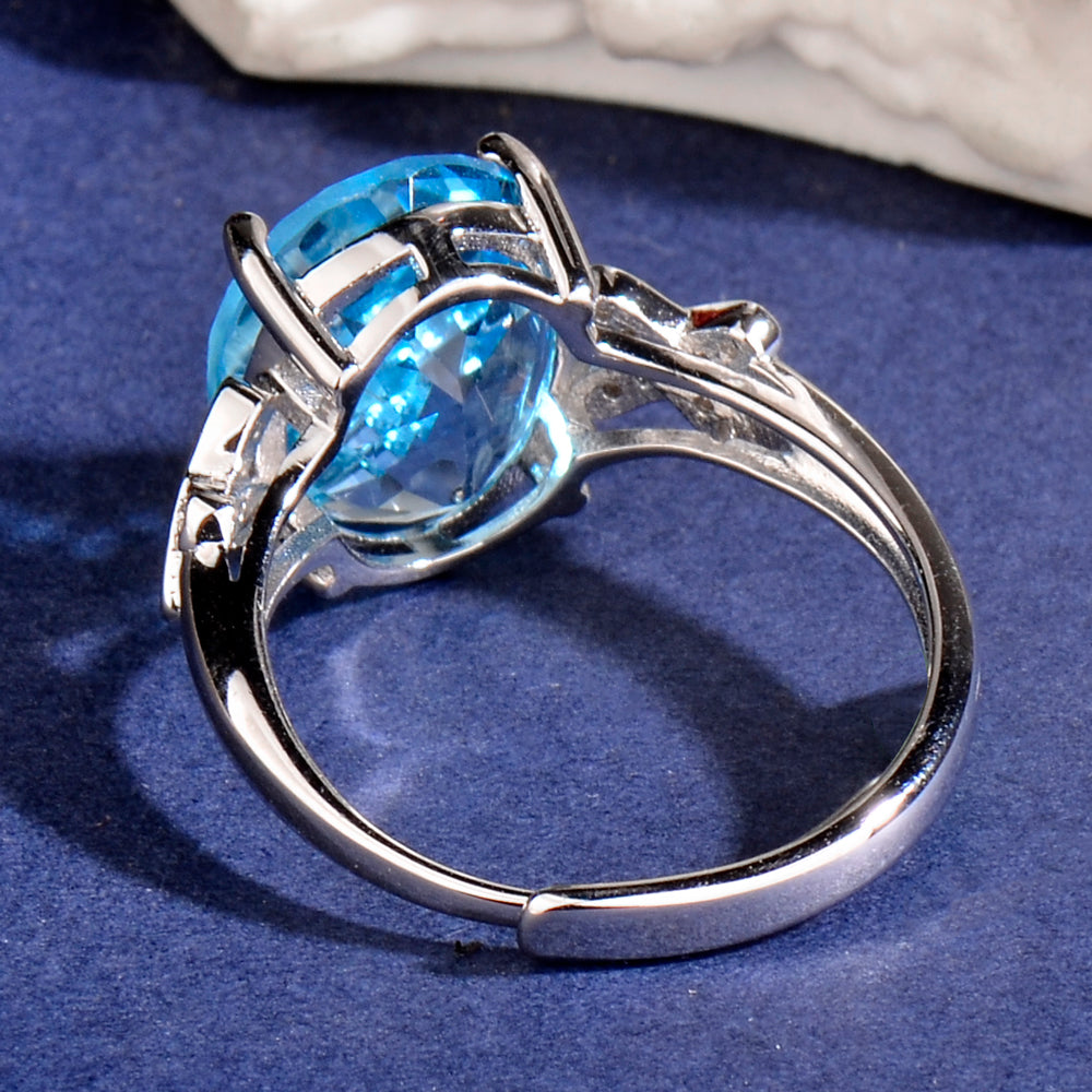 S925 Sterling Silver Natural Topaz Ring for Women | Adjustable Elegant Blue Gemstone Luxury Rings | Valentine's Mother's Day Birthday Jewelry Gift