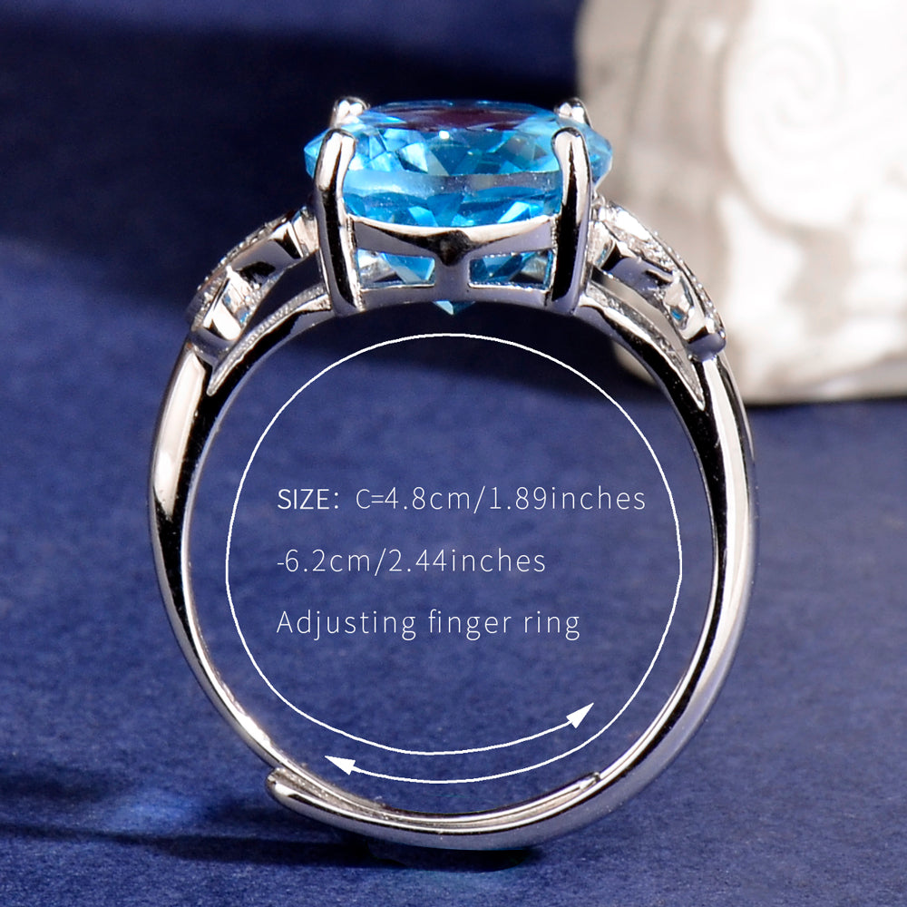 S925 Sterling Silver Natural Topaz Ring for Women | Adjustable Elegant Blue Gemstone Luxury Rings | Valentine's Mother's Day Birthday Jewelry Gift