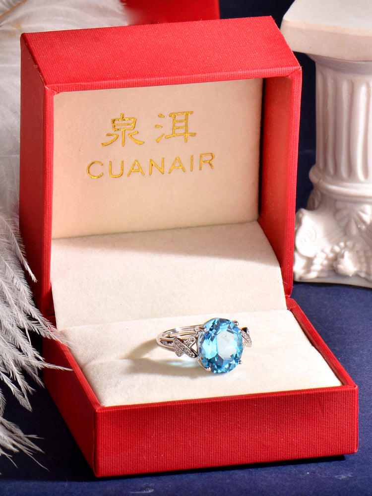 S925 Sterling Silver Natural Topaz Ring for Women | Adjustable Elegant Blue Gemstone Luxury Rings | Valentine's Mother's Day Birthday Jewelry Gift