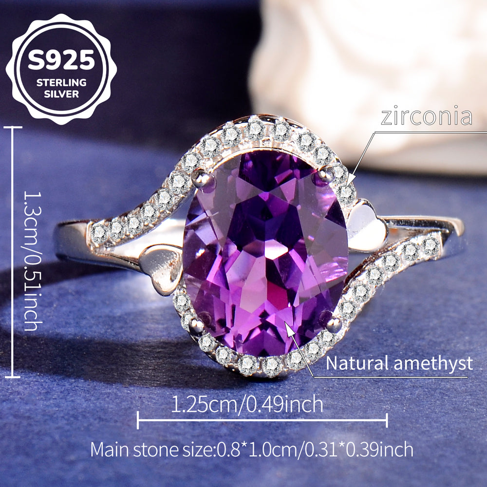 Elegant Natural Amethyst Ring in 925 Sterling Silver – Luxury Adjustable Gemstone Ring, Perfect Gift for Valentine’s, Mother’s Day, Thanksgiving & Christmas