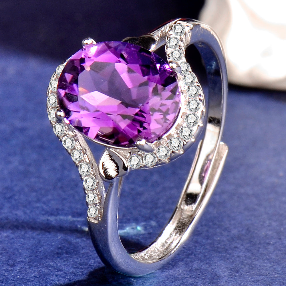 Elegant Natural Amethyst Ring in 925 Sterling Silver – Luxury Adjustable Gemstone Ring, Perfect Gift for Valentine’s, Mother’s Day, Thanksgiving & Christmas