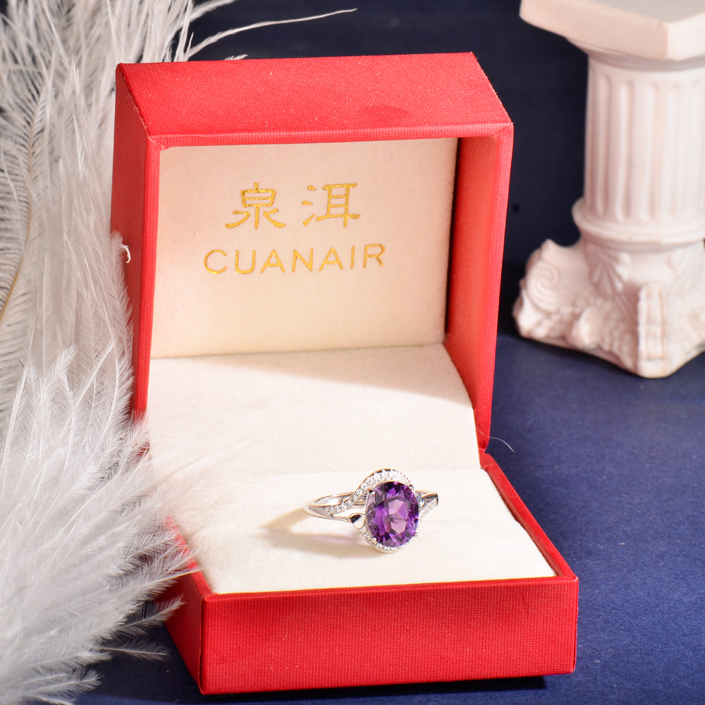 Elegant Natural Amethyst Ring in 925 Sterling Silver – Luxury Adjustable Gemstone Ring, Perfect Gift for Valentine’s, Mother’s Day, Thanksgiving & Christmas