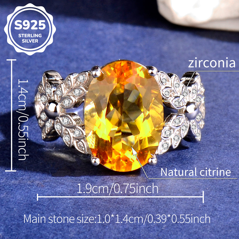 Luxury 925 Sterling Silver Natural Citrine Ring for Women | Adjustable Open Ring with 10×14 mm Oval Gemstone | Elegant Jewelry Gift for Her