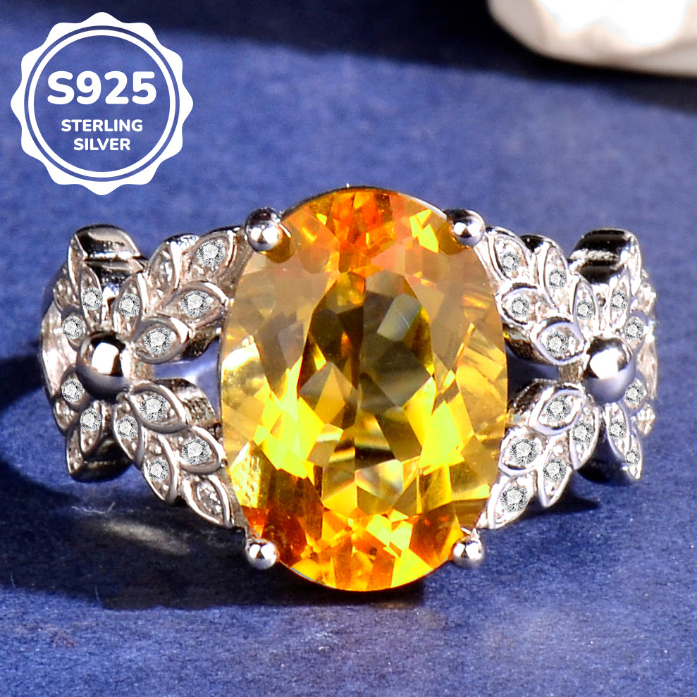 Luxury 925 Sterling Silver Natural Citrine Ring for Women | Adjustable Open Ring with 10×14 mm Oval Gemstone | Elegant Jewelry Gift for Her
