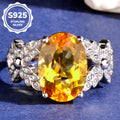 Luxury 925 Sterling Silver Natural Citrine Ring for Women | Adjustable Open Ring with 10×14 mm Oval Gemstone | Elegant Jewelry Gift for Her