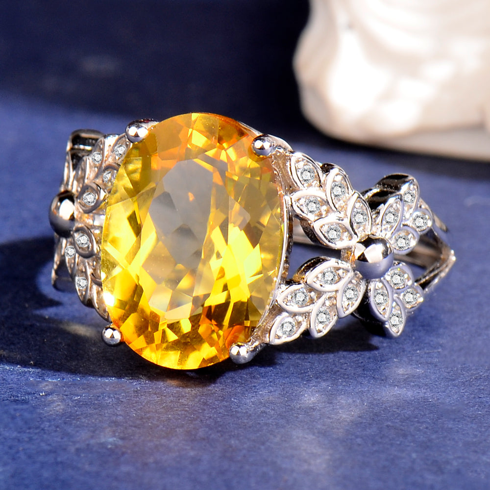 Luxury 925 Sterling Silver Natural Citrine Ring for Women | Adjustable Open Ring with 10×14 mm Oval Gemstone | Elegant Jewelry Gift for Her