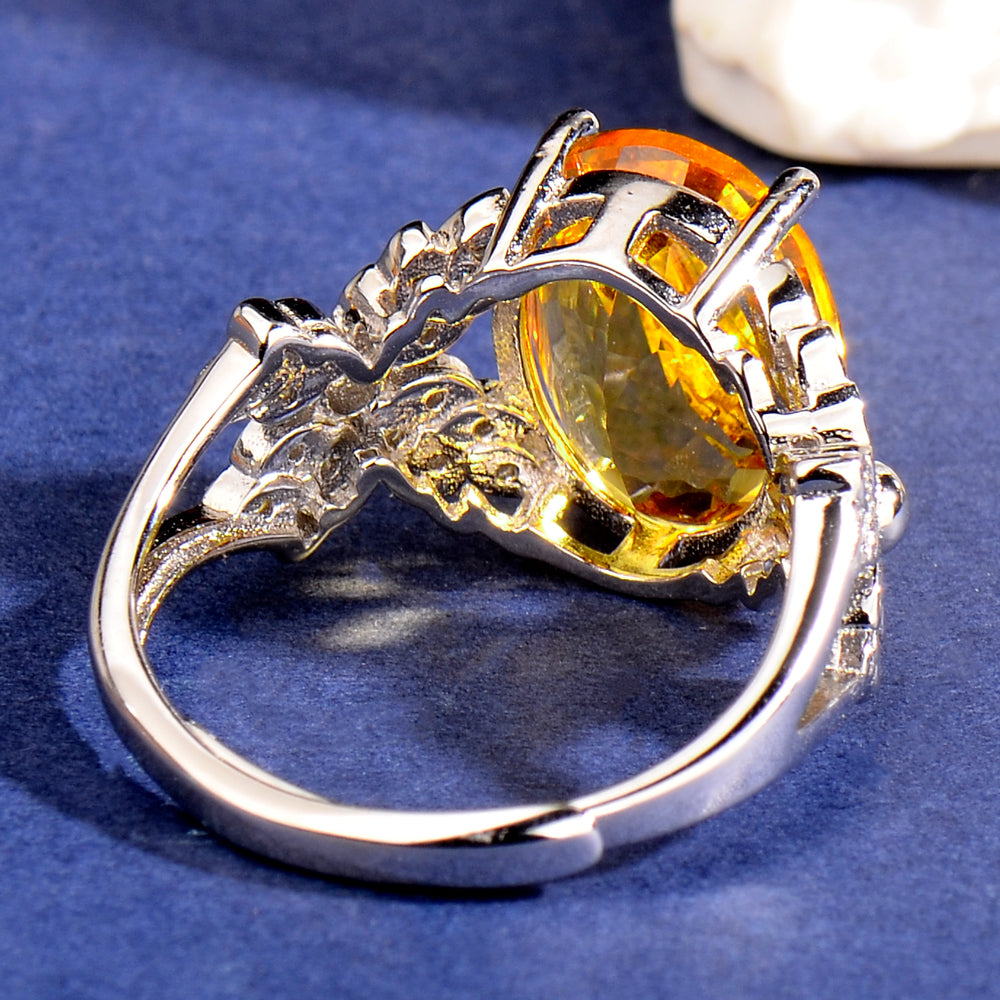 Luxury 925 Sterling Silver Natural Citrine Ring for Women | Adjustable Open Ring with 10×14 mm Oval Gemstone | Elegant Jewelry Gift for Her