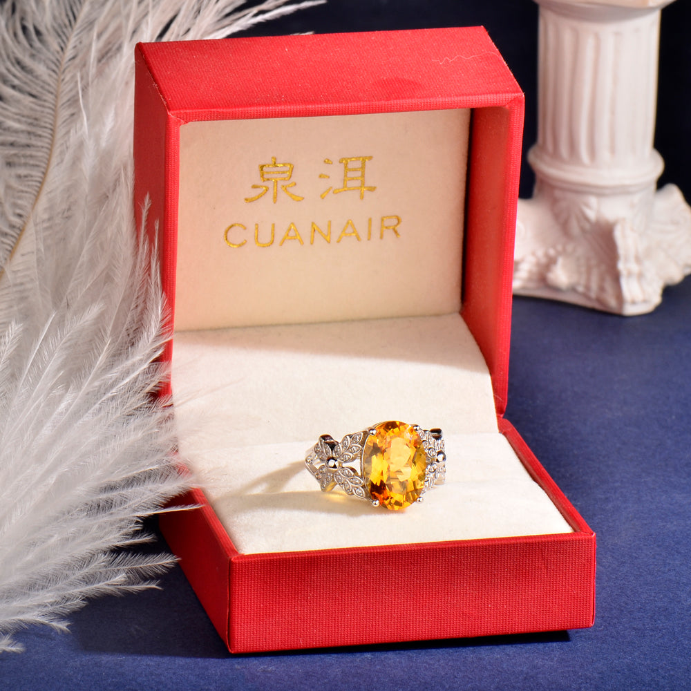 Luxury 925 Sterling Silver Natural Citrine Ring for Women | Adjustable Open Ring with 10×14 mm Oval Gemstone | Elegant Jewelry Gift for Her