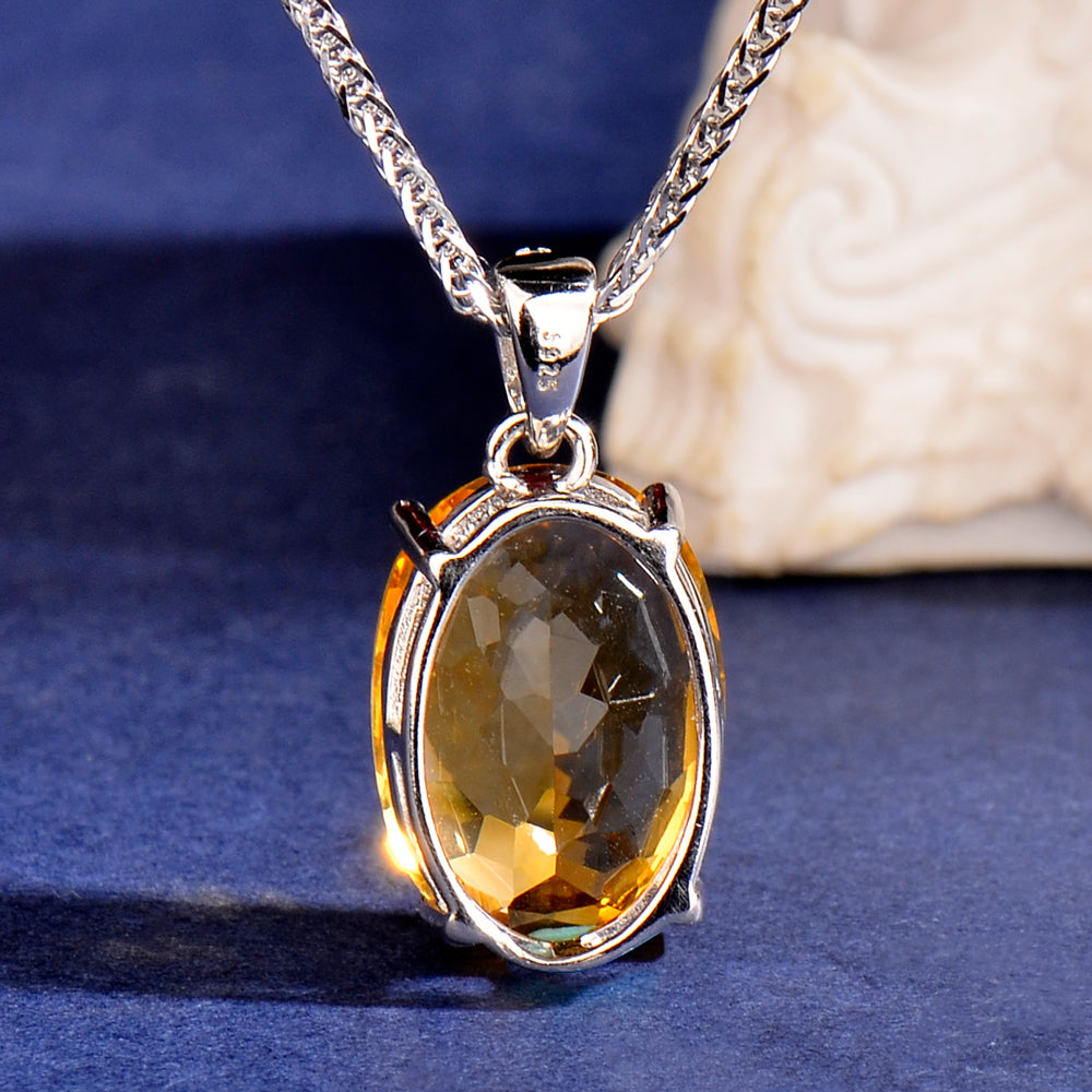 Elegant 925 Sterling Silver Citrine Necklace for Women – Natural Yellow Gemstone Pendant – Luxury Gift for Her | Birthday & Holiday Jewelry