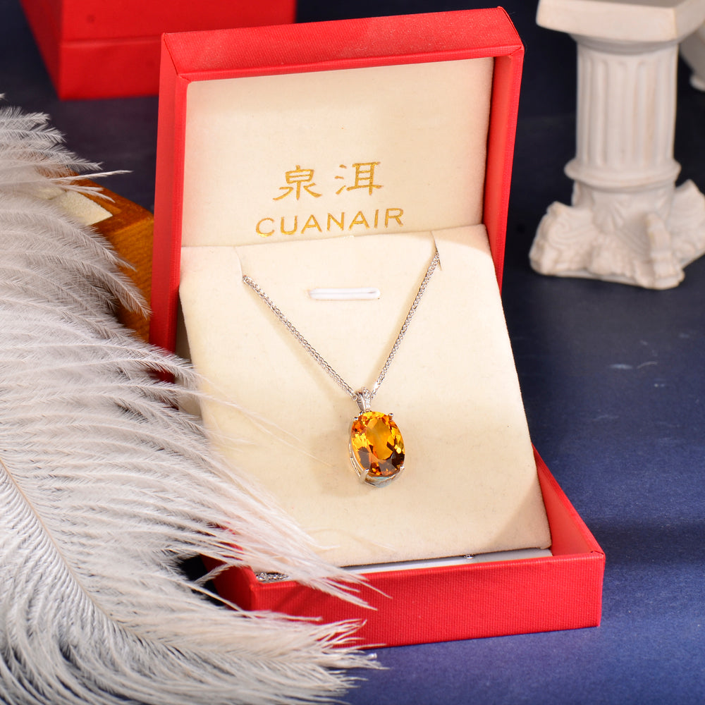 Elegant 925 Sterling Silver Citrine Necklace for Women – Natural Yellow Gemstone Pendant – Luxury Gift for Her | Birthday & Holiday Jewelry