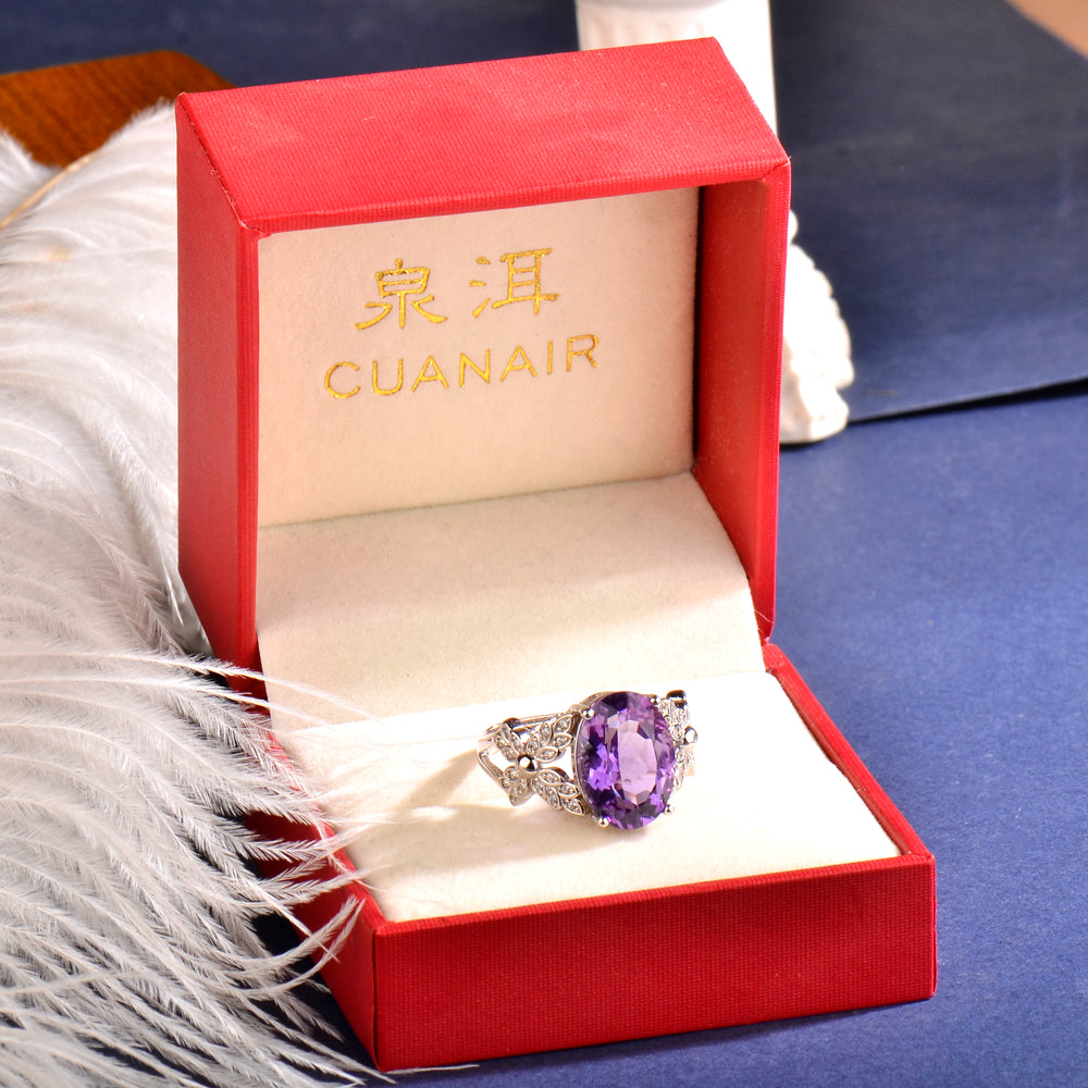 Natural Purple Amethyst Statement Ring, 925 Sterling Silver Adjustable Ring for Women, Sophisticated Birthday & Holiday Jewelry Gift for Her