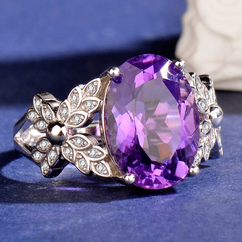 Natural Purple Amethyst Statement Ring, 925 Sterling Silver Adjustable Ring for Women, Sophisticated Birthday & Holiday Jewelry Gift for Her
