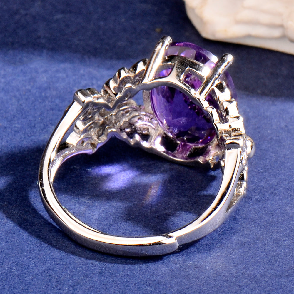 Natural Purple Amethyst Statement Ring, 925 Sterling Silver Adjustable Ring for Women, Sophisticated Birthday & Holiday Jewelry Gift for Her