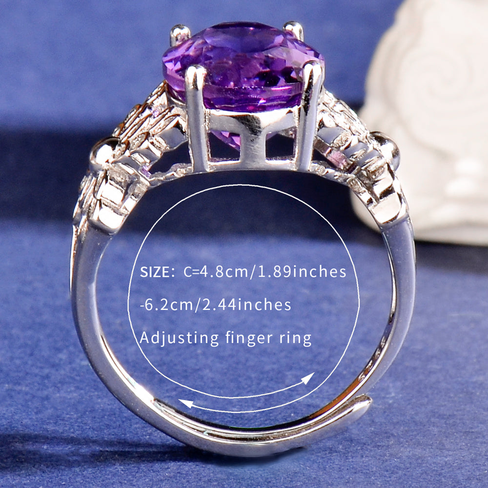 Natural Purple Amethyst Statement Ring, 925 Sterling Silver Adjustable Ring for Women, Sophisticated Birthday & Holiday Jewelry Gift for Her
