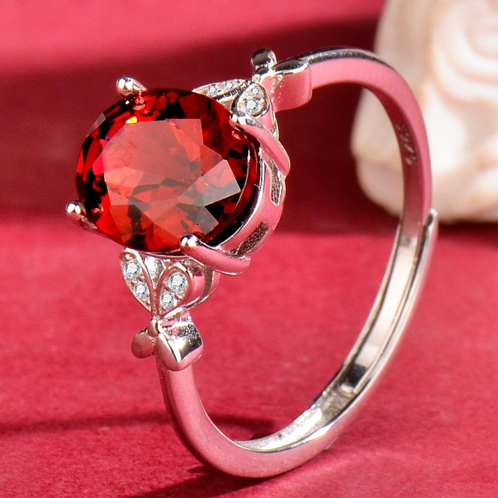 Elegant Natural Garnet Ring in 925 Sterling Silver – Luxury Adjustable Gemstone Ring, Perfect Gift for Valentine’s, Mother’s Day, Thanksgiving & Christmas
