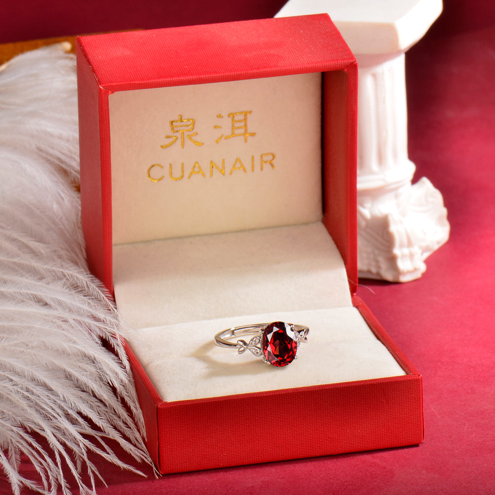 Elegant Natural Garnet Ring in 925 Sterling Silver – Luxury Adjustable Gemstone Ring, Perfect Gift for Valentine’s, Mother’s Day, Thanksgiving & Christmas