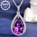 925 Sterling Silver Natural Amethyst Teardrop Pendant Necklace for Women – Elegant Purple Gemstone Jewelry Gift for Christmas, Valentine’s Day, Mother’s Day & Birthday