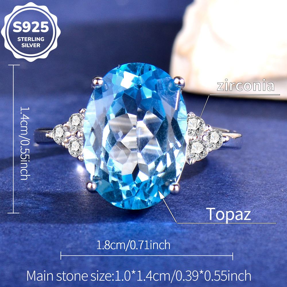 S925 Sterling Silver Natural Topaz Ring for Women | 10x14mm Oval Cut Luxury Adjustable Ring, Elegant Zirconia Accent Fine Jewelry, Perfect Valentine's, Mother's Day, Birthday Gift for Her