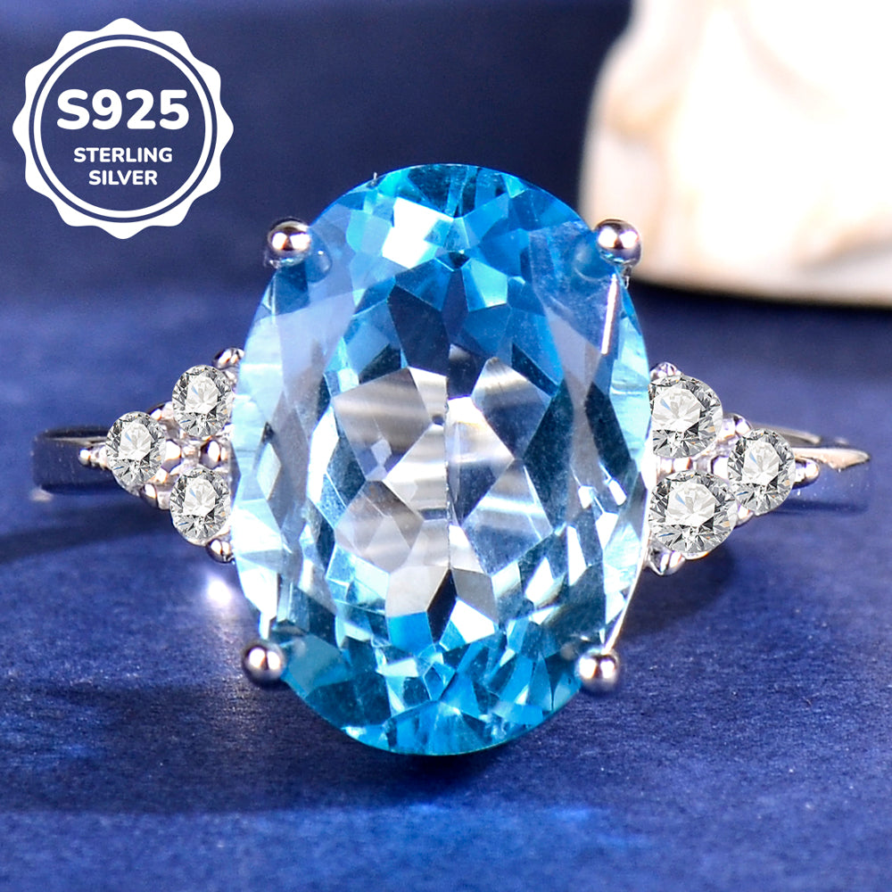 S925 Sterling Silver Natural Topaz Ring for Women | 10x14mm Oval Cut Luxury Adjustable Ring, Elegant Zirconia Accent Fine Jewelry, Perfect Valentine's, Mother's Day, Birthday Gift for Her