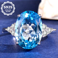 S925 Sterling Silver Natural Topaz Ring for Women | 10x14mm Oval Cut Luxury Adjustable Ring, Elegant Zirconia Accent Fine Jewelry, Perfect Valentine's, Mother's Day, Birthday Gift for Her