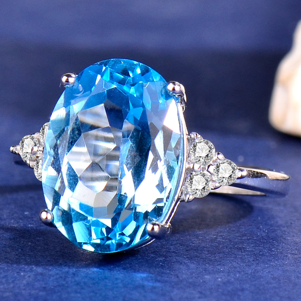 S925 Sterling Silver Natural Topaz Ring for Women | 10x14mm Oval Cut Luxury Adjustable Ring, Elegant Zirconia Accent Fine Jewelry, Perfect Valentine's, Mother's Day, Birthday Gift for Her