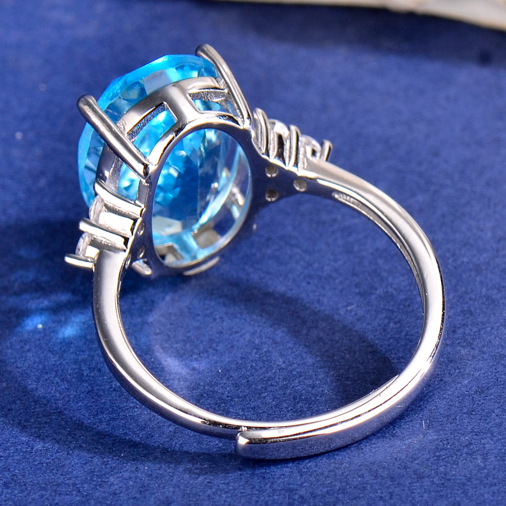 S925 Sterling Silver Natural Topaz Ring for Women | 10x14mm Oval Cut Luxury Adjustable Ring, Elegant Zirconia Accent Fine Jewelry, Perfect Valentine's, Mother's Day, Birthday Gift for Her