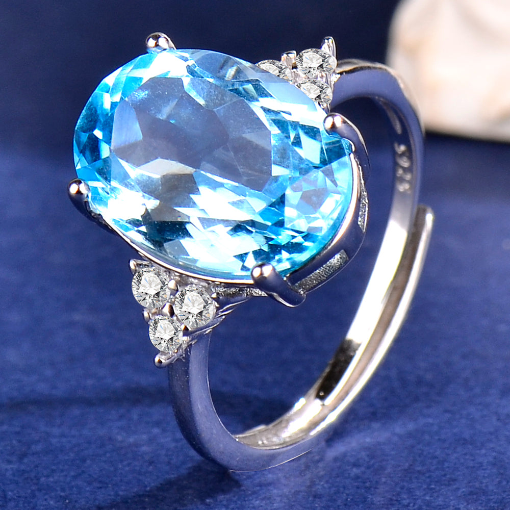 S925 Sterling Silver Natural Topaz Ring for Women | 10x14mm Oval Cut Luxury Adjustable Ring, Elegant Zirconia Accent Fine Jewelry, Perfect Valentine's, Mother's Day, Birthday Gift for Her