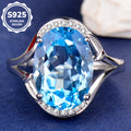 Adjustable S925 Sterling Silver Natural Blue Topaz Ring for Women | 10x14mm Oval Cut Open Size Luxury Ring, Elegant Zirconia Jewelry, Perfect Valentine's, Mother's Day, Birthday, Thanksgiving & Christmas Gift