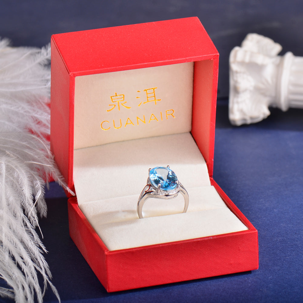 S925 Sterling Silver Natural Topaz Ring for Women | Elegant Adjustable Crystal Zirconia Luxury Ring, Romantic Valentine's, Mother's Day, Birthday Jewelry Gift for Her