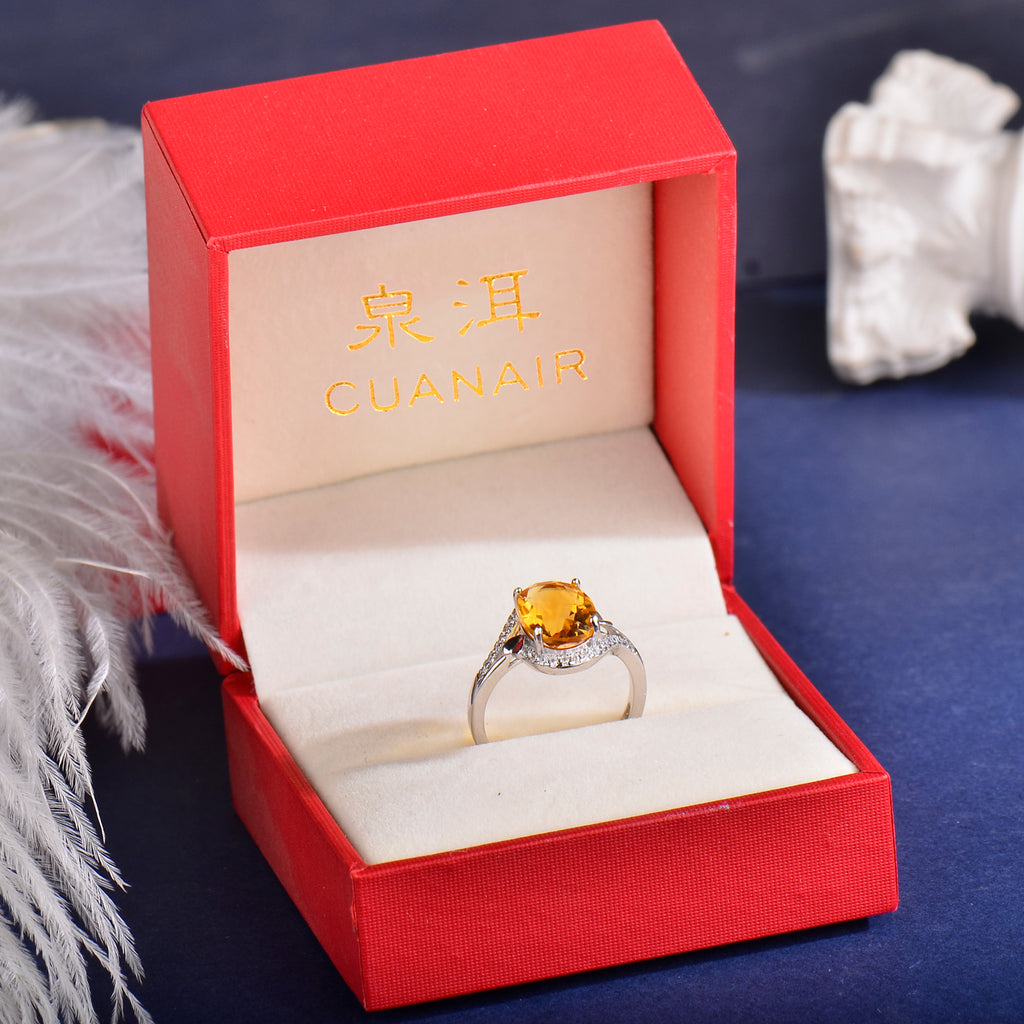 925 Sterling Silver Natural Citrine Ring for Women – Elegant Adjustable Open Ring, Luxury Gemstone Jewelry with Sophisticated Style, Perfect Gift for Valentine’s Day, Mother’s Day, Birthday, Christmas & Anniversary