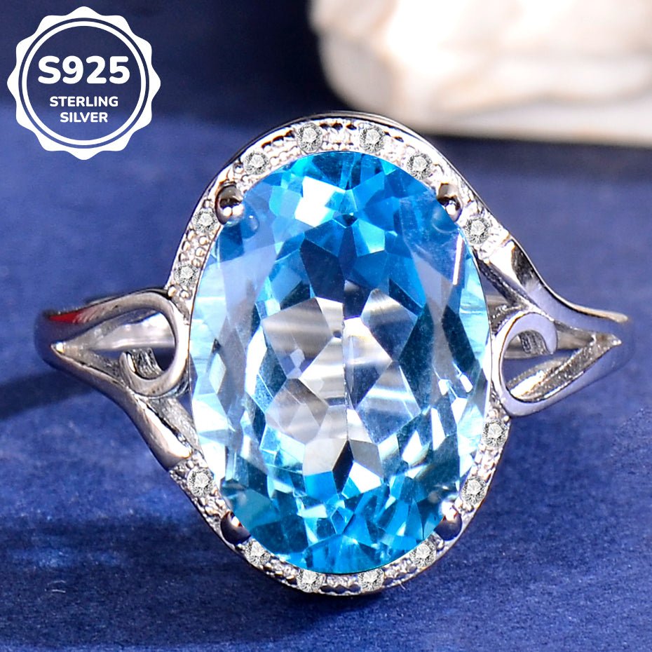 S925 Sterling Silver Natural Topaz Ring for Women | Elegant Adjustable Crystal Zirconia Luxury Ring, Romantic Valentine's, Mother's Day, Birthday Jewelry Gift for Her