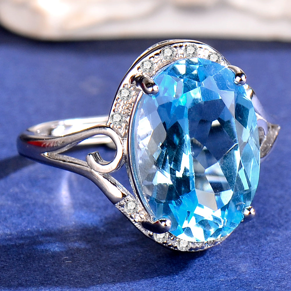 S925 Sterling Silver Natural Topaz Ring for Women | Elegant Adjustable Crystal Zirconia Luxury Ring, Romantic Valentine's, Mother's Day, Birthday Jewelry Gift for Her